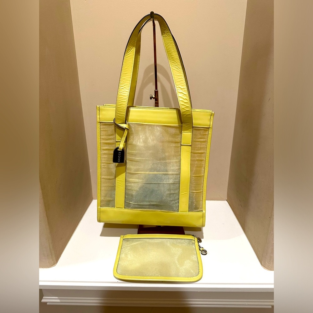 Gucci by Tom Ford Yellow Mesh Tote with Pouch